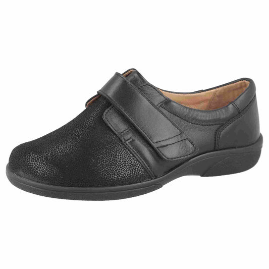 EasyB PETULA Ladies Black Leather / Stretch 2E-4E Fit Ladies