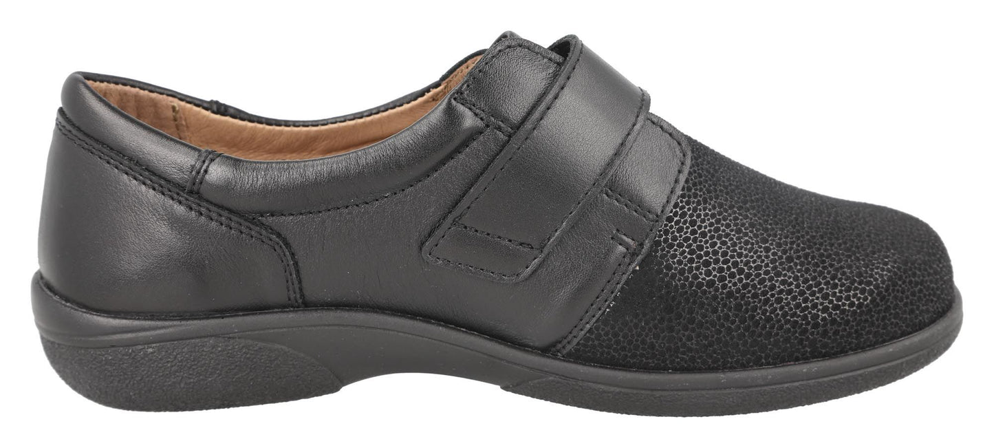 EasyB PETULA Ladies Black Leather / Stretch 2E-4E Fit Ladies