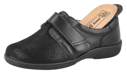 EasyB PETULA Ladies Black Leather / Stretch 2E-4E Fit Ladies