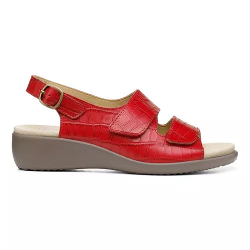 SALE - HOTTER EASY II Red Croc Leather Slingback Velcro Comfort Sandal - Wide EE Fit
